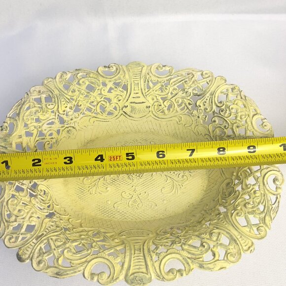 Italian Ornate Vintage Metal Dish Lemon Yellow Marked Italy C.T. 7  Floral Scrol - Picture 8 of 10